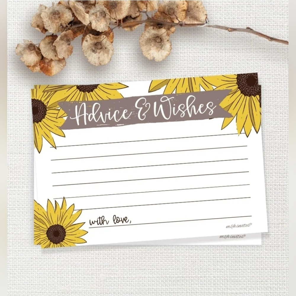 Sunflower Advice Wishes Cards 46pc Large Cardstock Party Bridal Wedding Baby